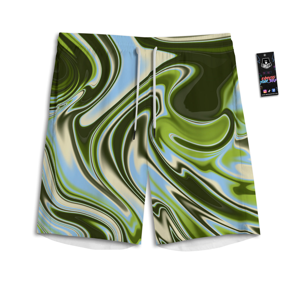 Acid Melt Green Print Men's Athletic Shorts