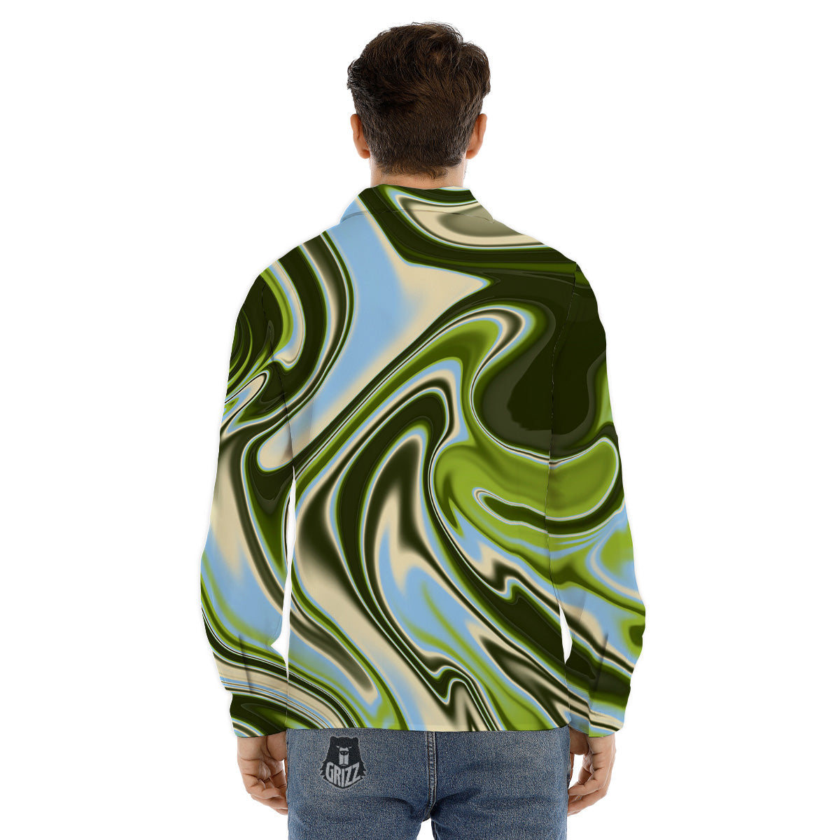 Acid Melt Green Print Men's Dress Shirts-grizzshop