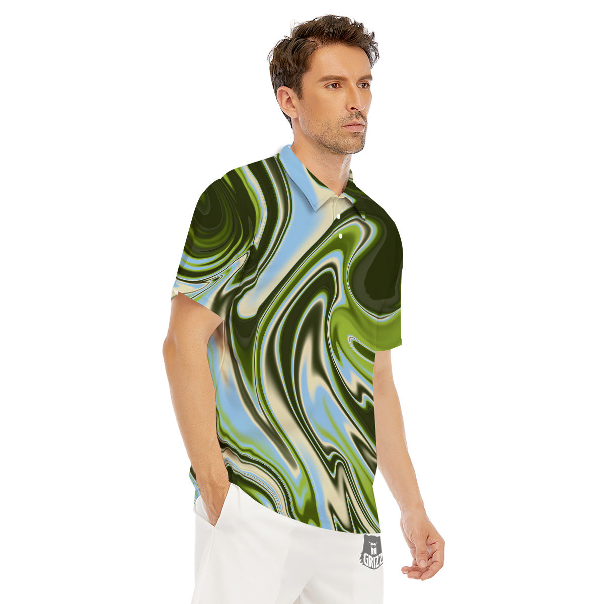 Acid Melt Green Print Men's Golf Shirts-grizzshop
