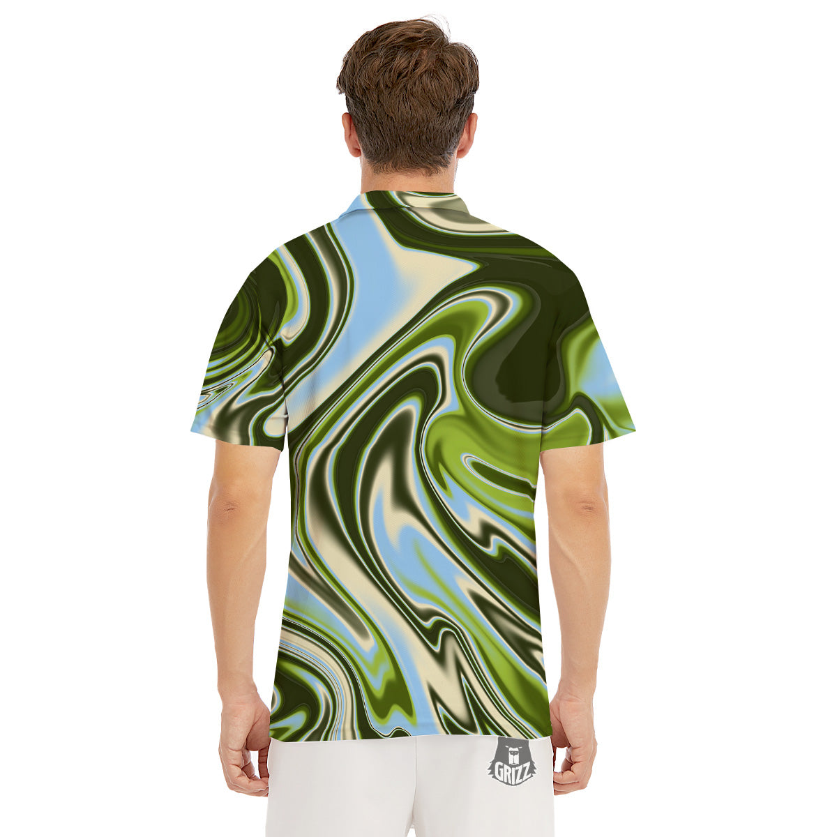 Acid Melt Green Print Men's Golf Shirts-grizzshop