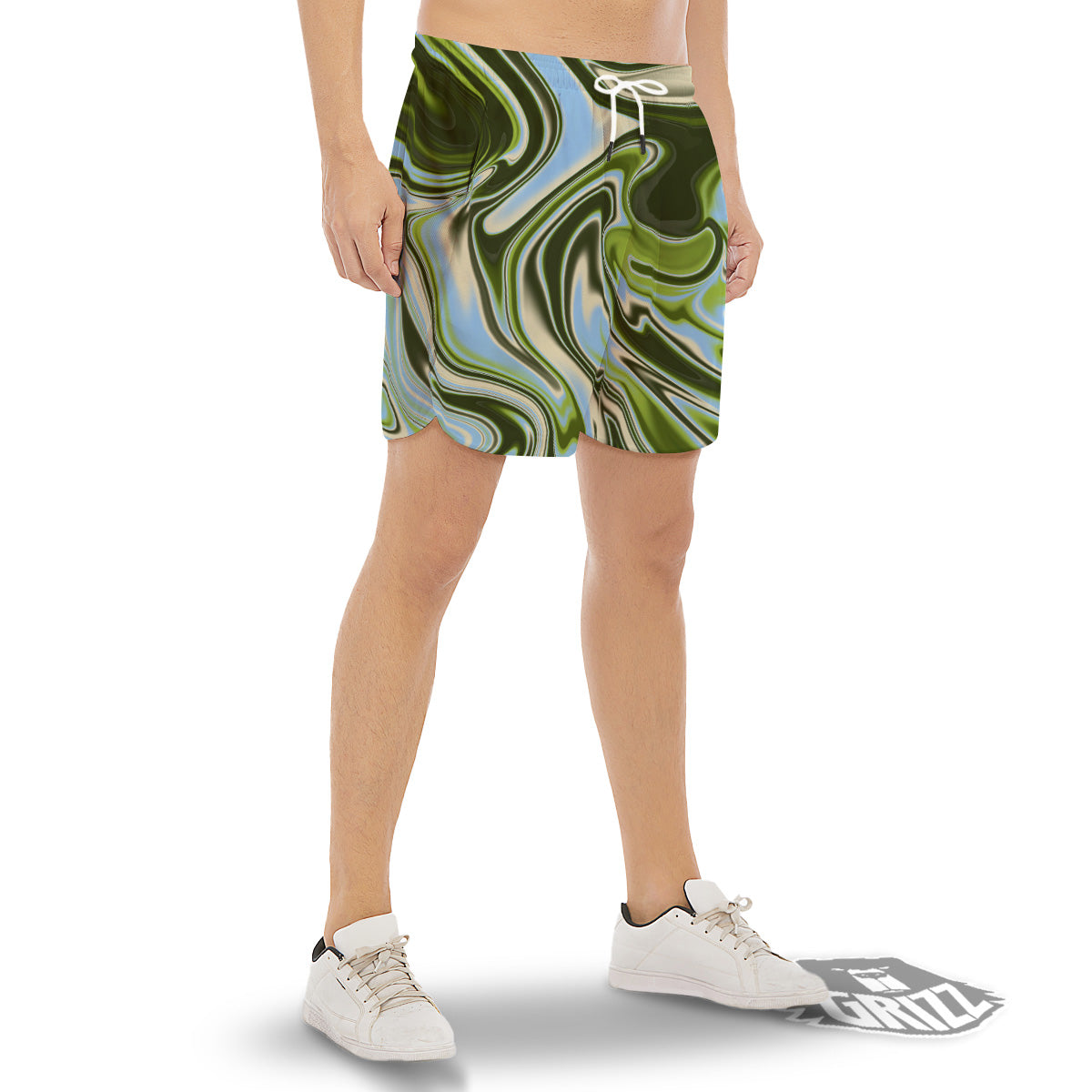 Acid Melt Green Print Men's Gym Shorts-grizzshop