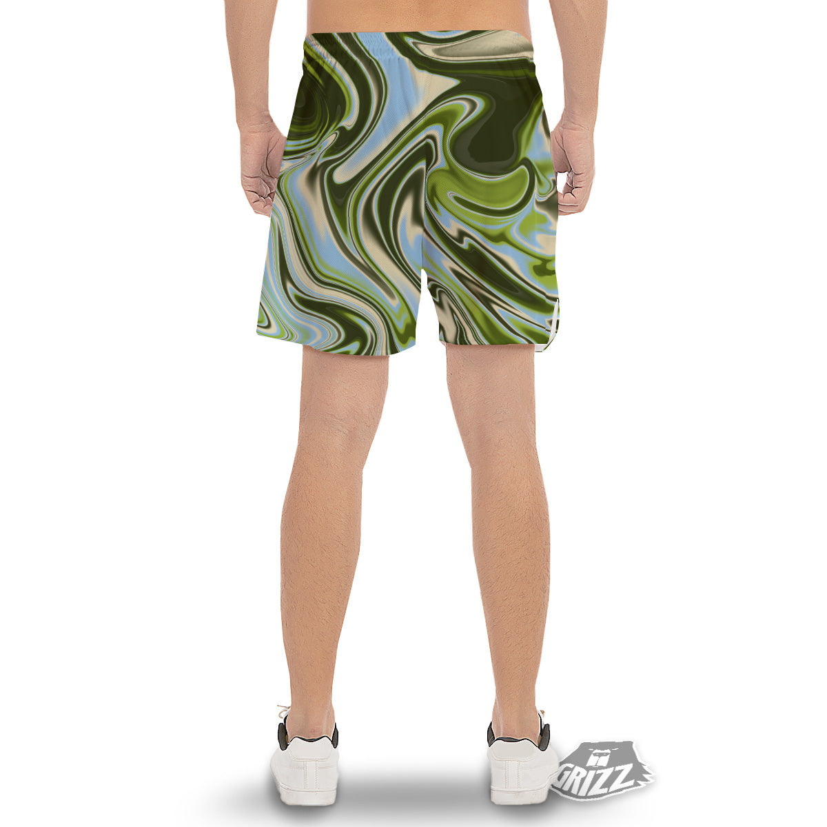 Acid Melt Green Print Men's Gym Shorts-grizzshop