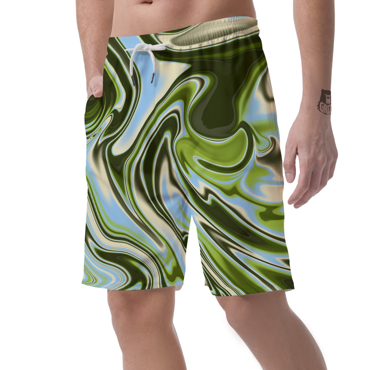 Acid Melt Green Print Men's Shorts-grizzshop