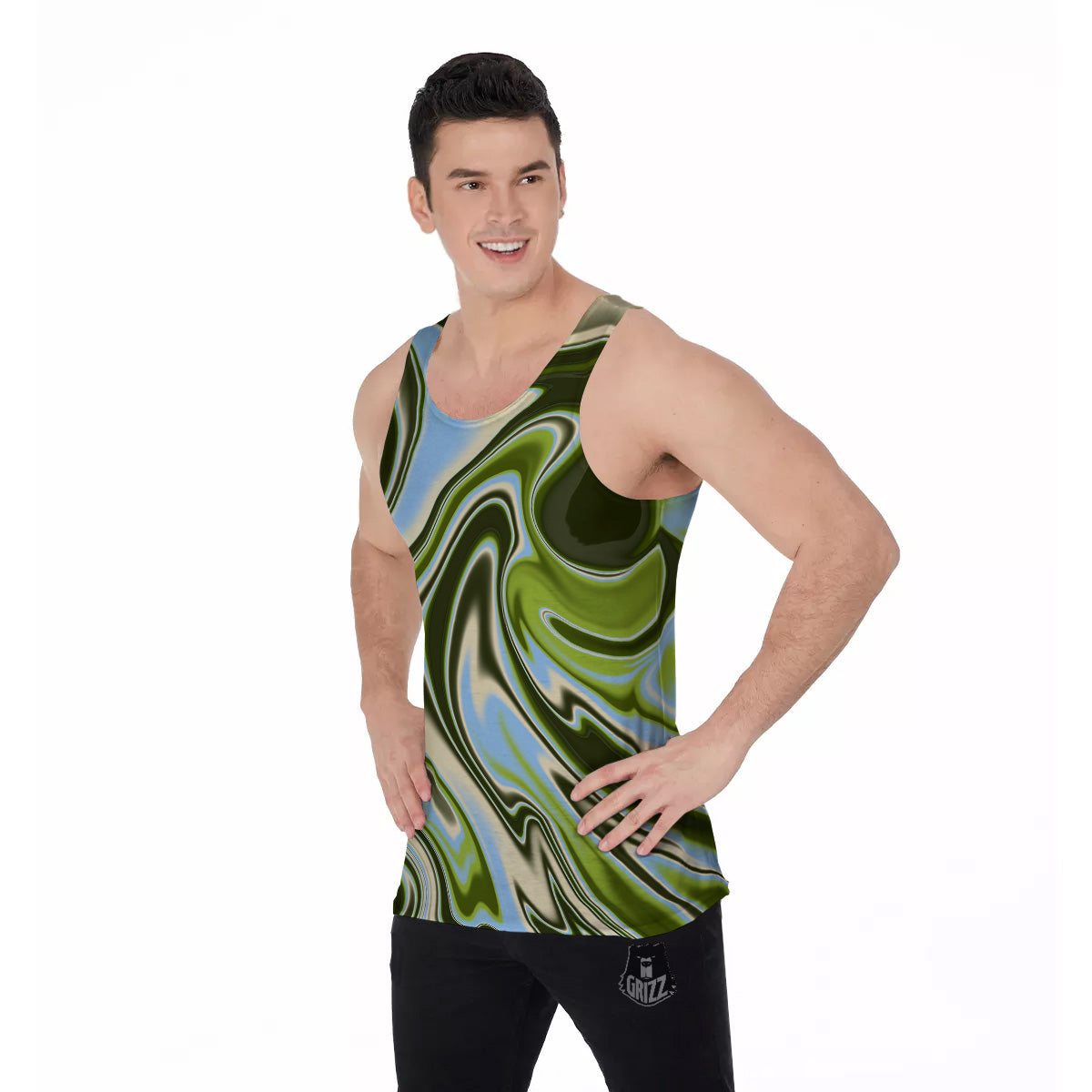 Acid Melt Green Print Men's Tank Top-grizzshop