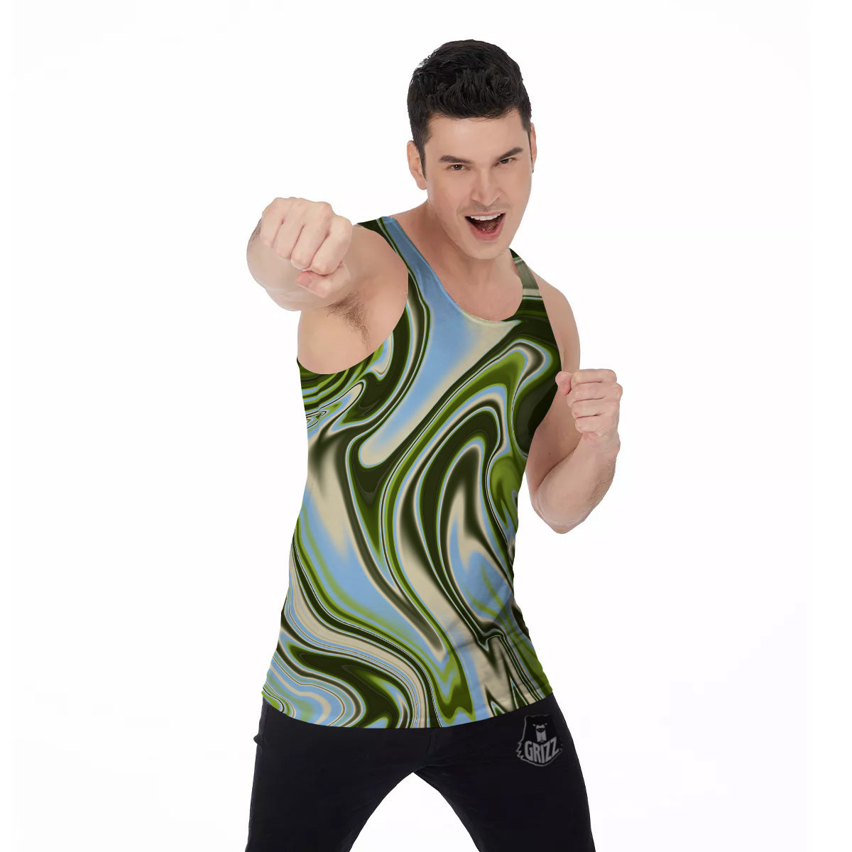 Acid Melt Green Print Men's Tank Top-grizzshop