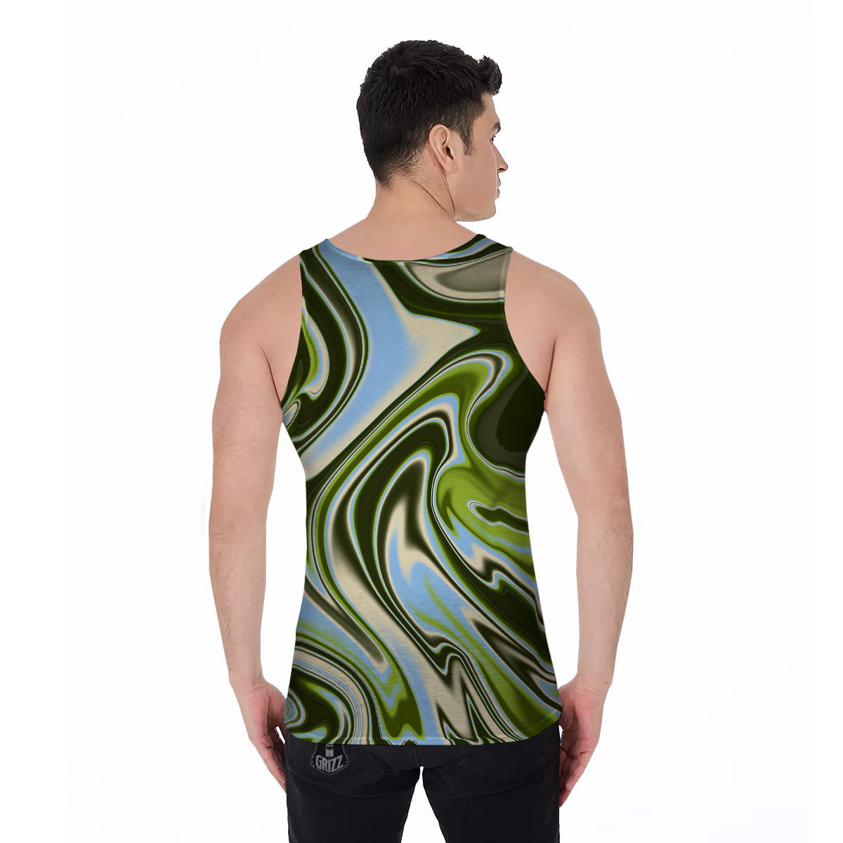 Acid Melt Green Print Men's Tank Top-grizzshop