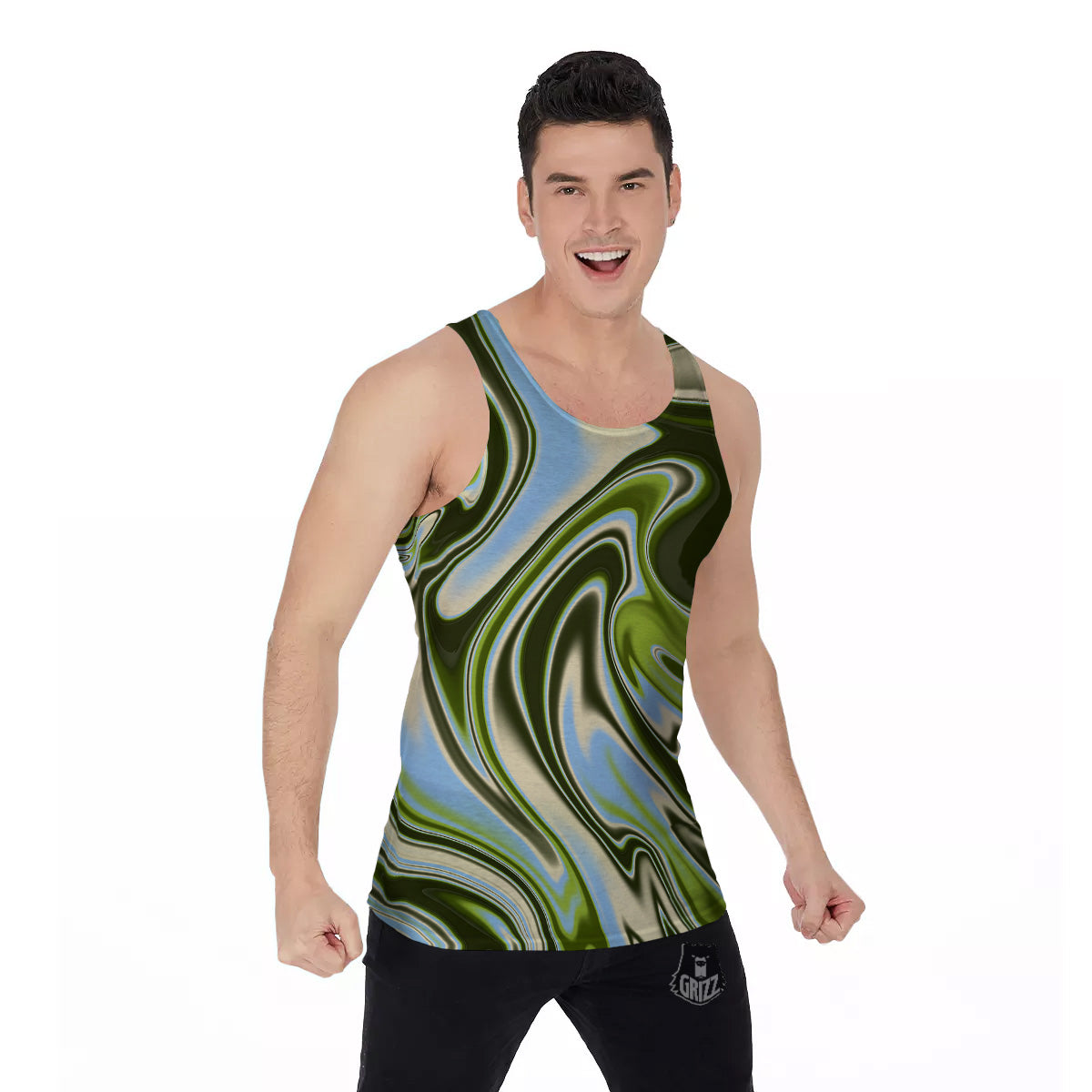 Acid Melt Green Print Men's Tank Top-grizzshop