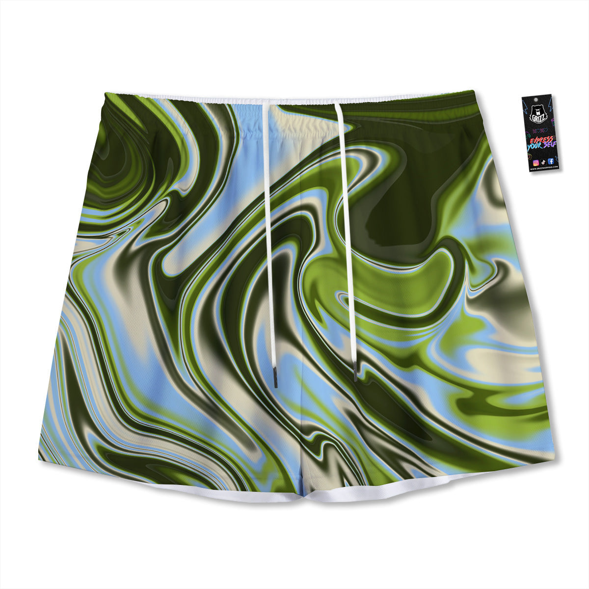 African Ethnic Green Print Mesh Shorts