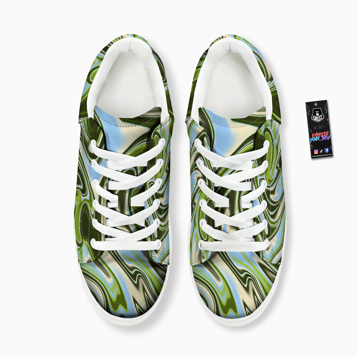 Acid Melt Green Print Platform Shoes-grizzshop