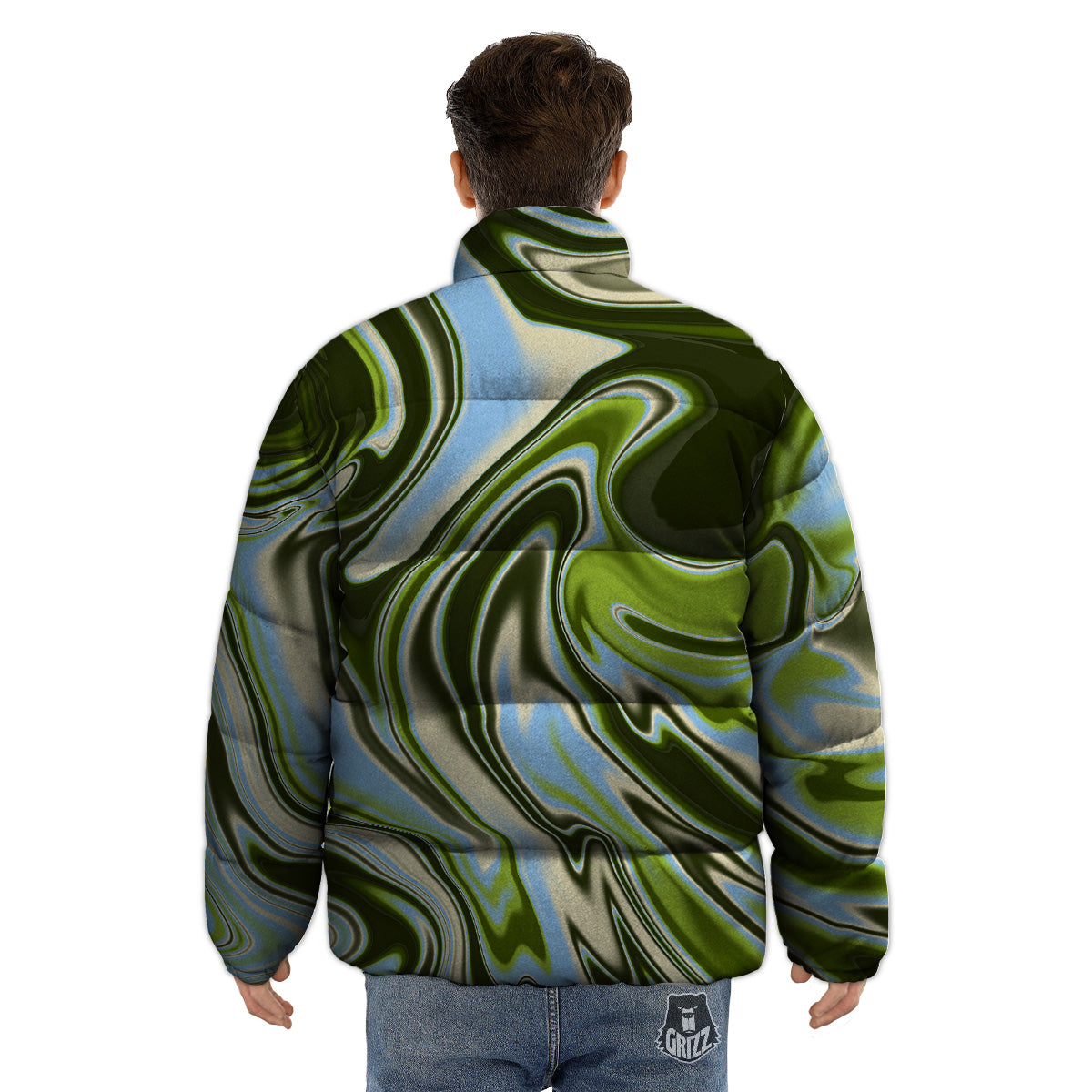 Acid Melt Green Print Puffer Jacket-grizzshop