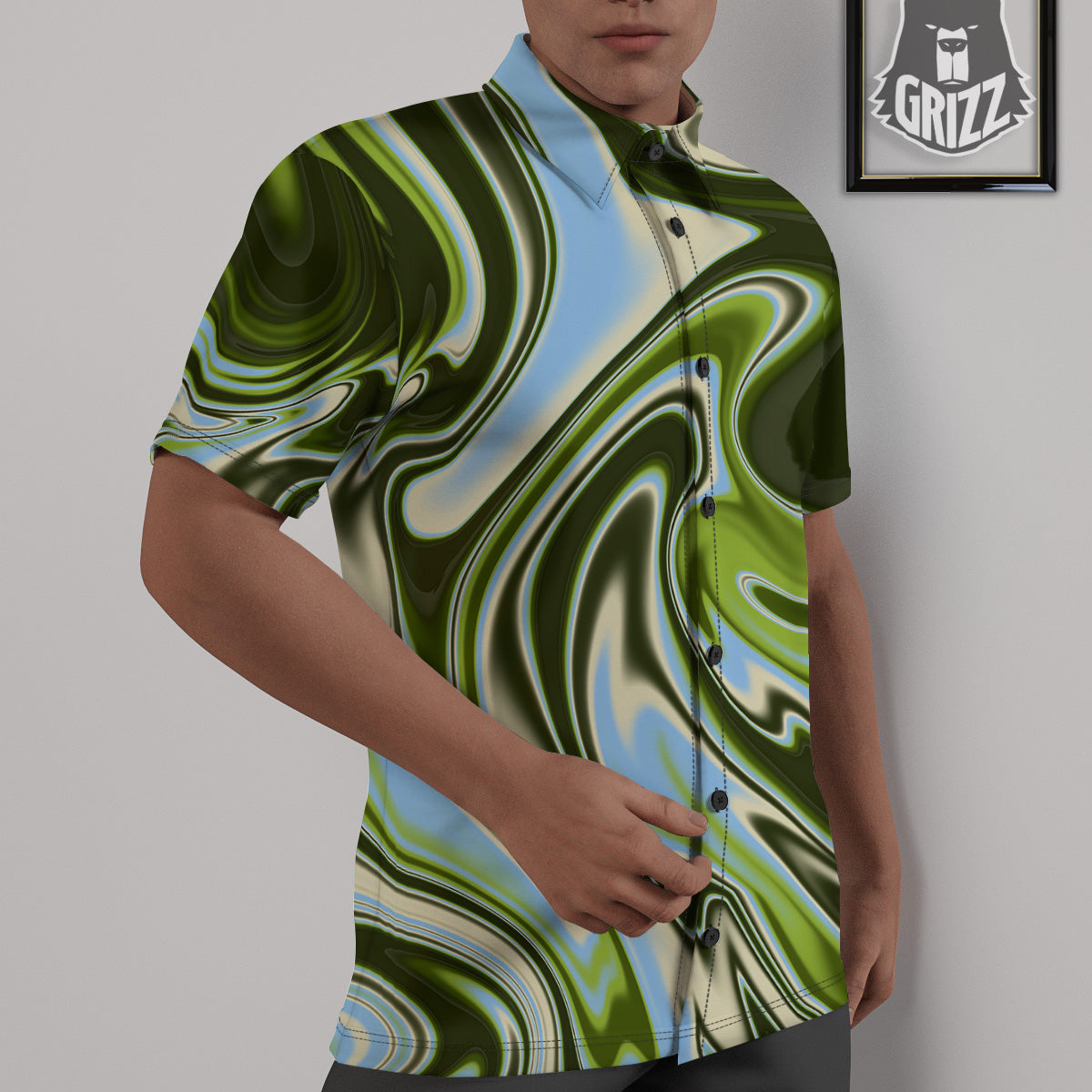 Acid Melt Green Print Untucked Shirts-grizzshop