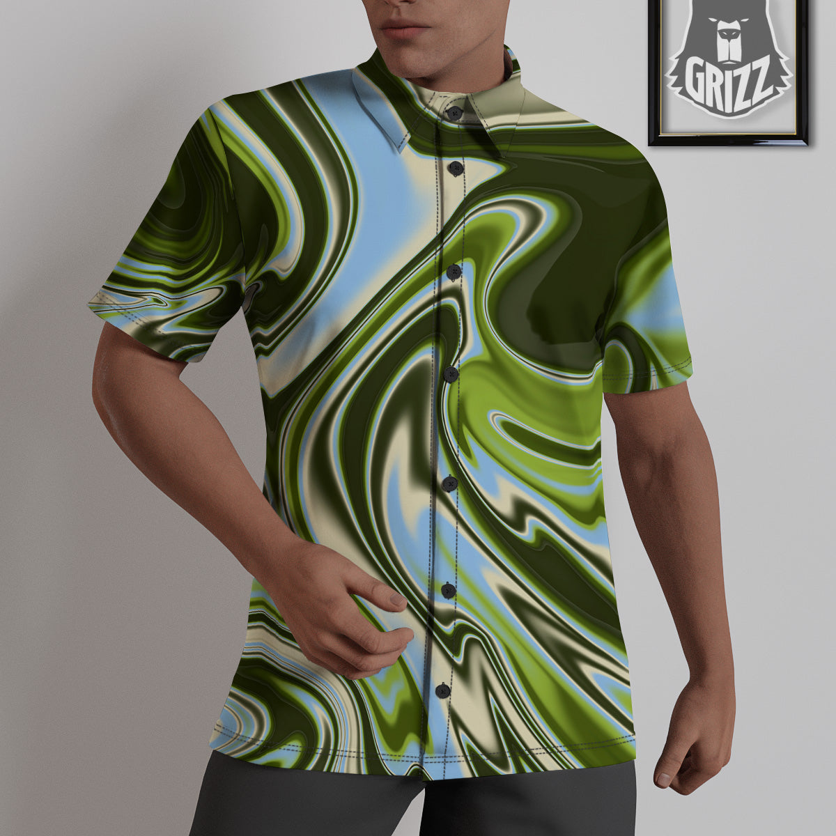 Acid Melt Green Print Untucked Shirts-grizzshop