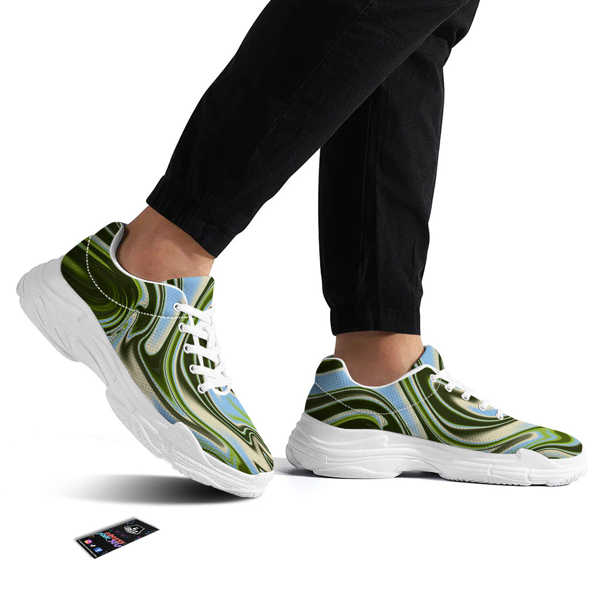 Acid Melt Green Print White Chunky Shoes-grizzshop