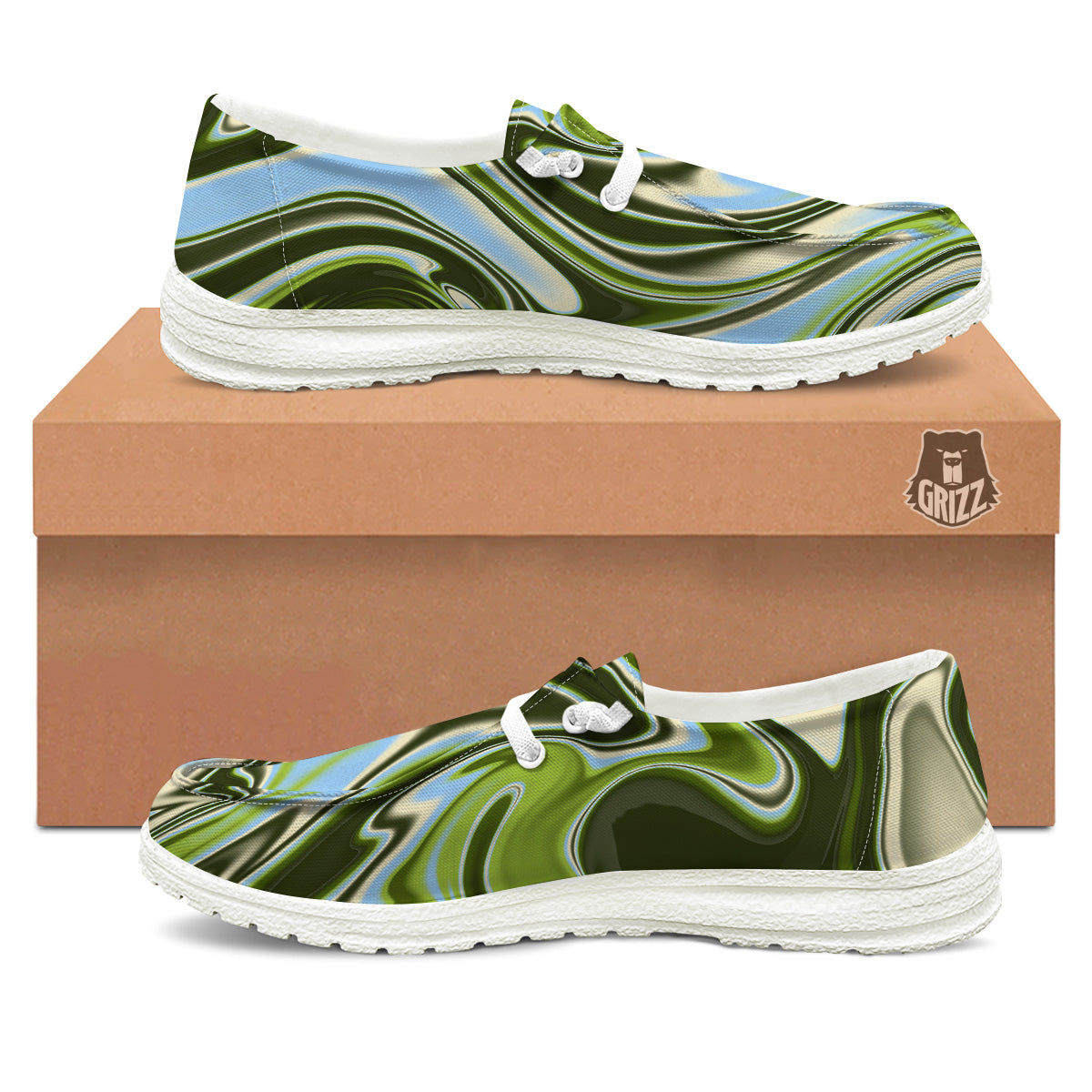 Acid Melt Green Print White Loafers-grizzshop