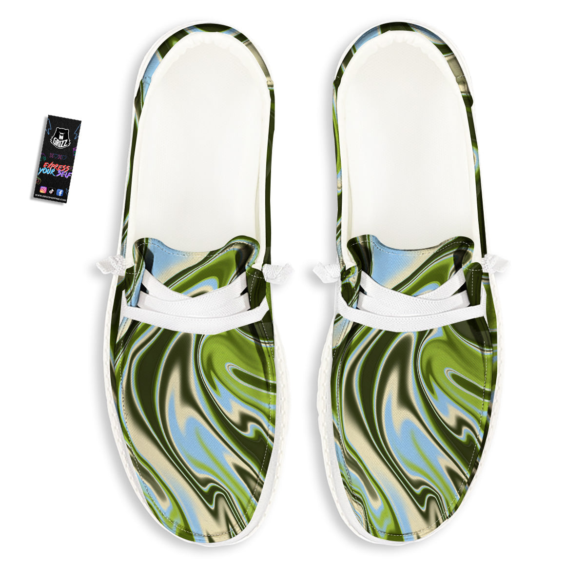 Acid Melt Green Print White Loafers-grizzshop