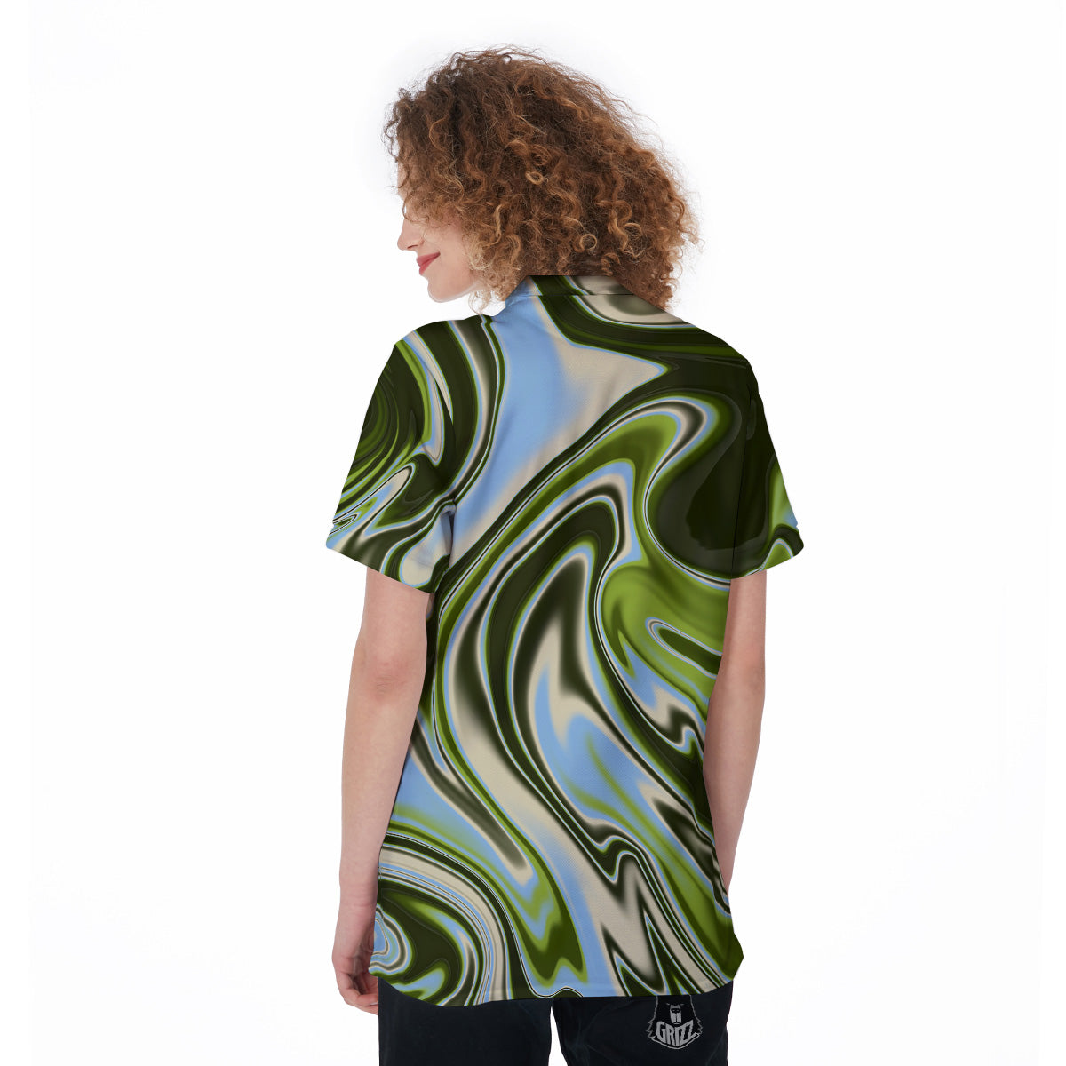 Acid Melt Green Print Women's Golf Shirts-grizzshop