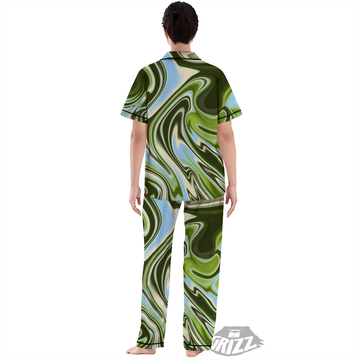 Acid Melt Green Print Women's Pajamas Set-grizzshop