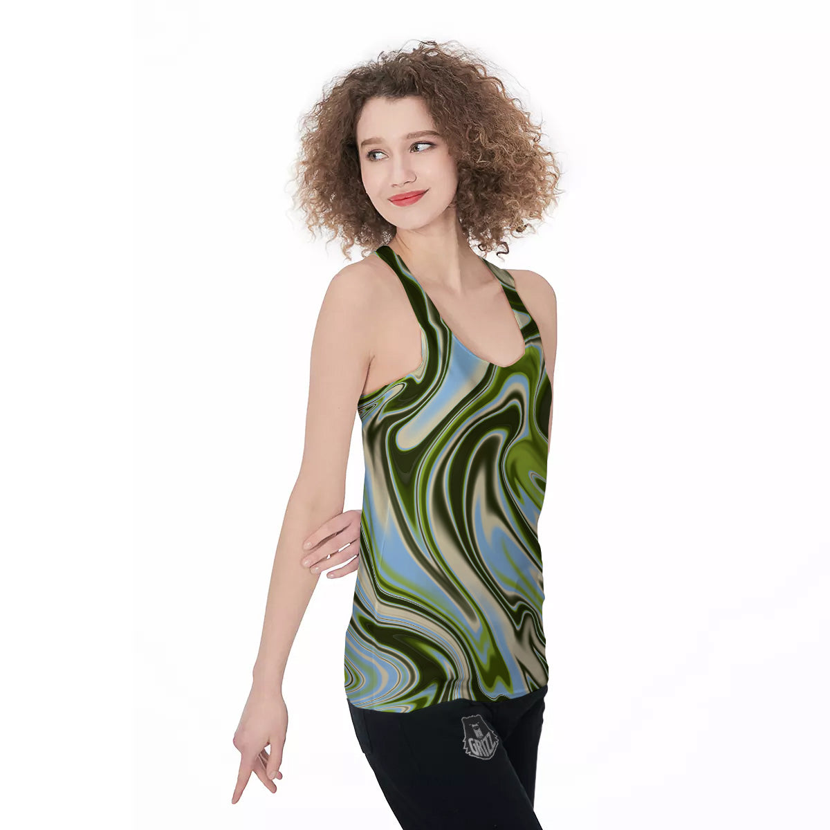Acid Melt Green Print Women's Racerback Tank Top-grizzshop