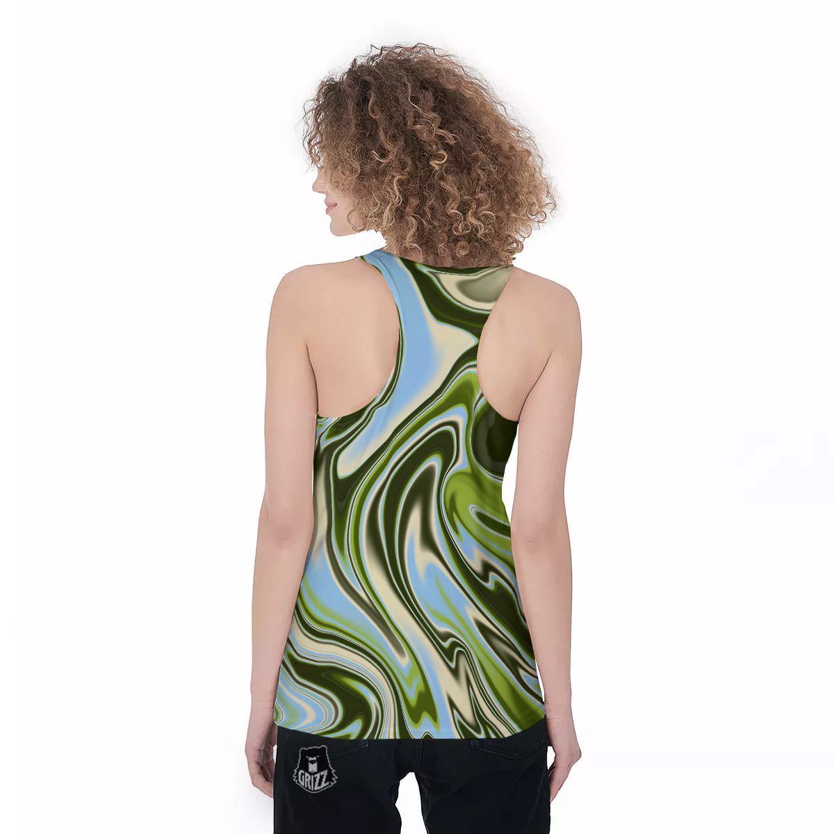 Acid Melt Green Print Women's Racerback Tank Top-grizzshop