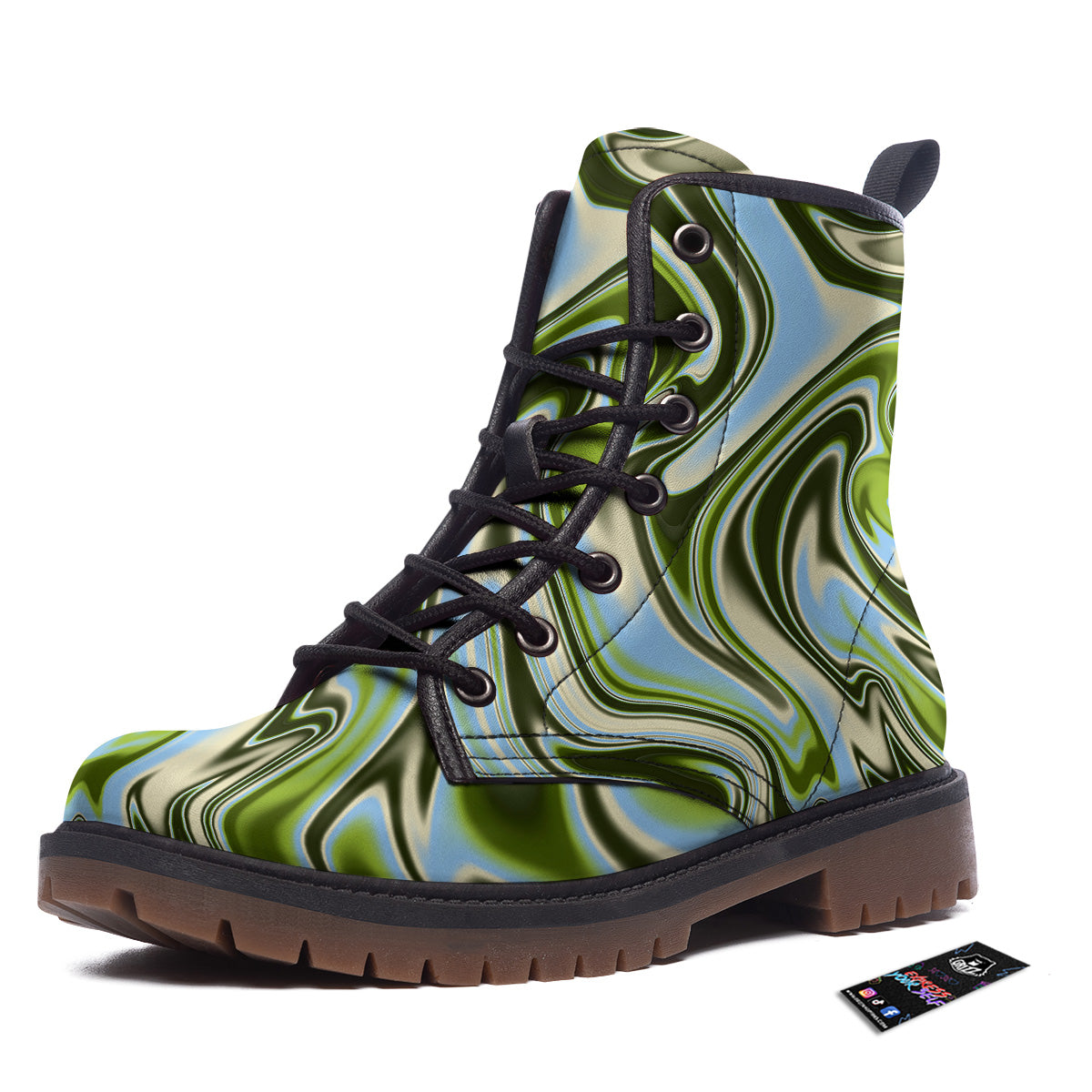 Acid Melt Green Print Work Boots-grizzshop