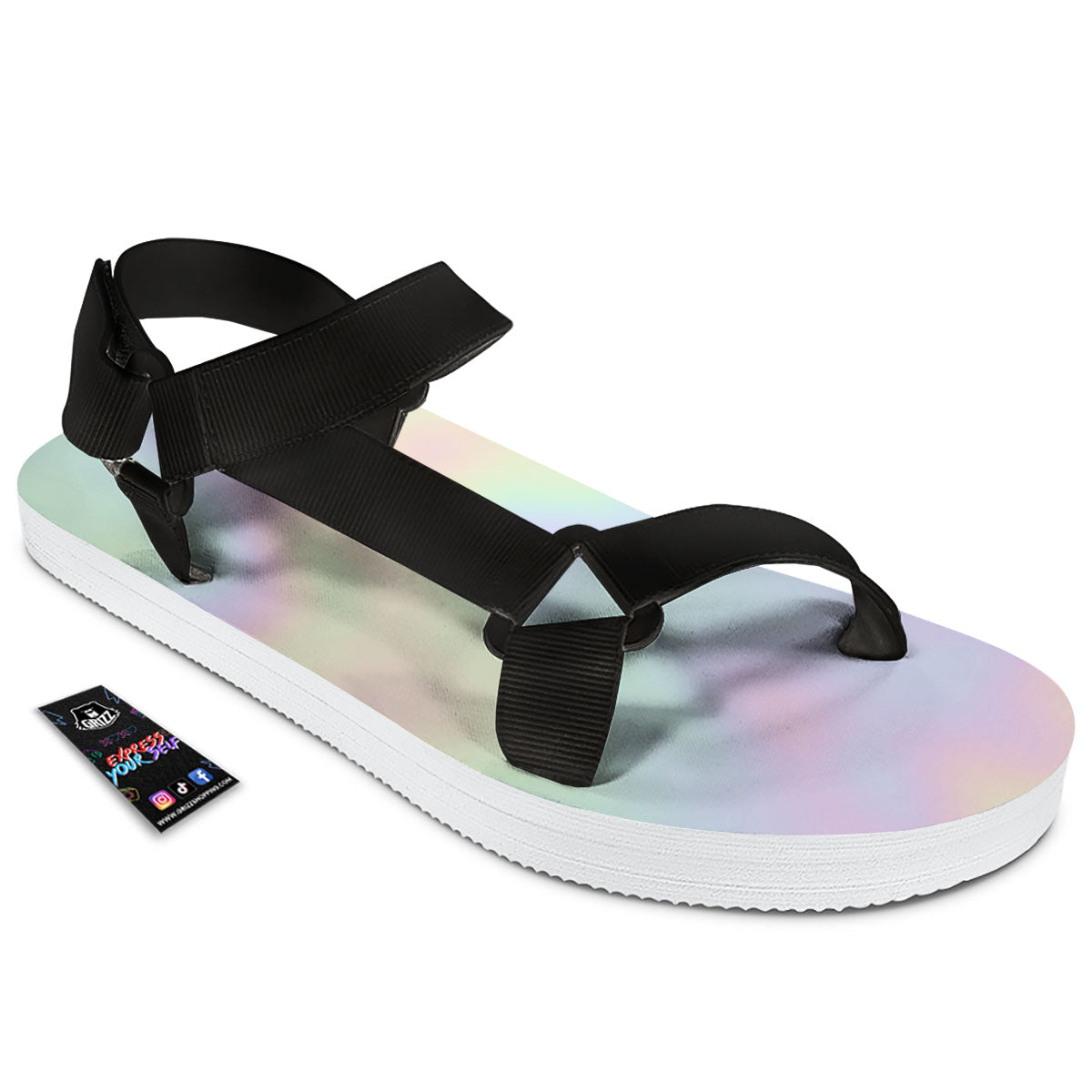 Acid Melt Pastel Print Black Open Toe Sandals-grizzshop