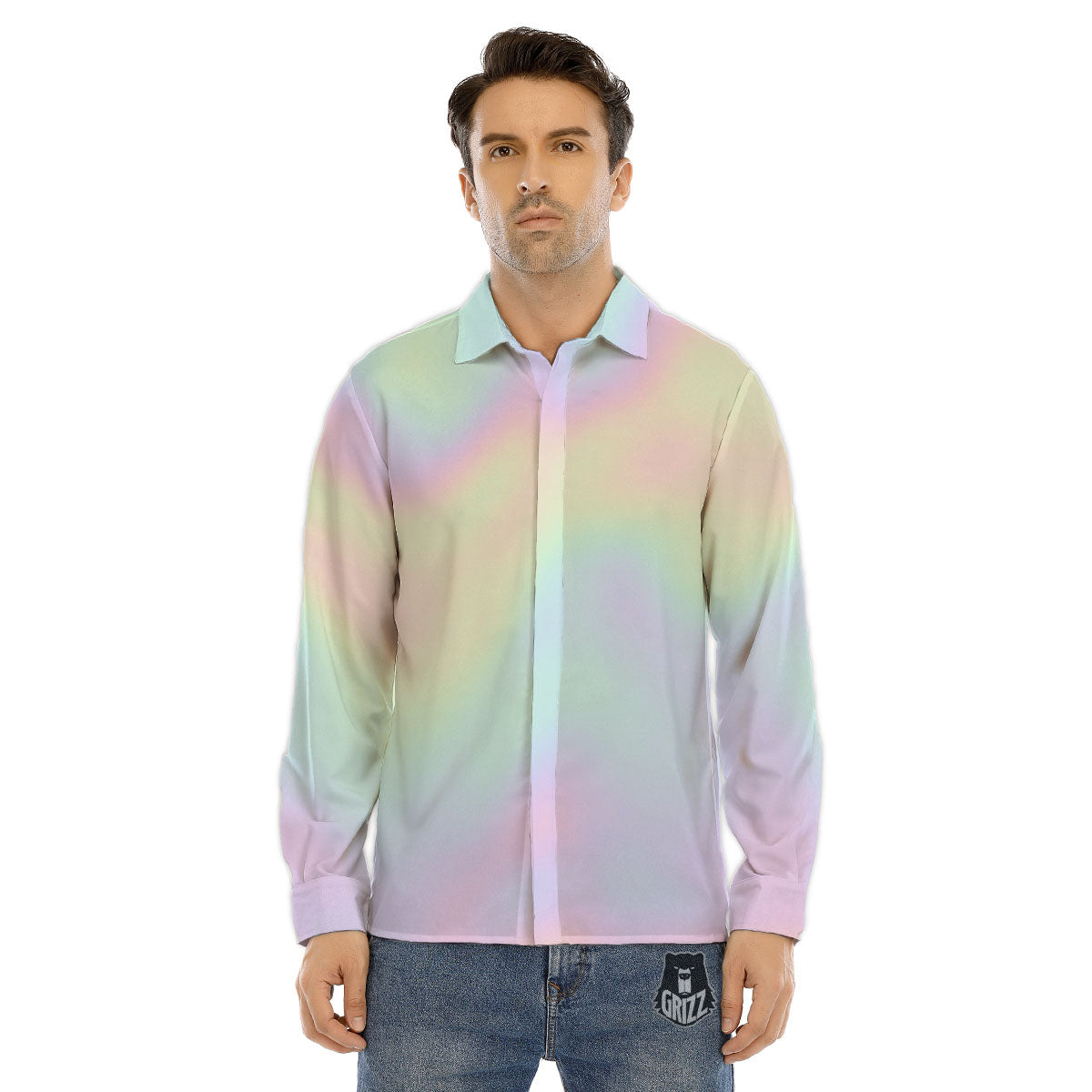 Acid Melt Pastel Print Men's Dress Shirts-grizzshop