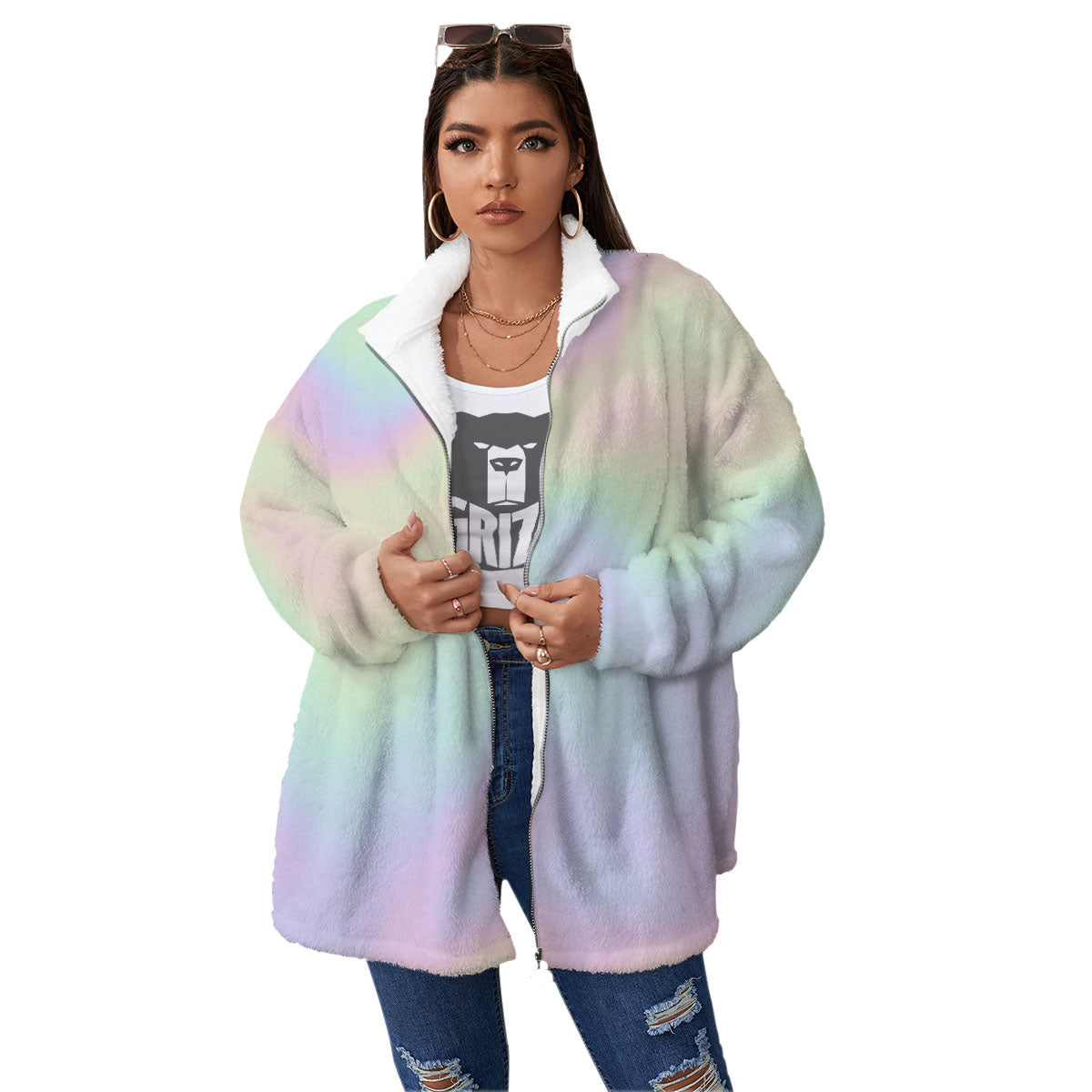 Acid Melt Pastel Print Women's Sherpa Jacket-grizzshop