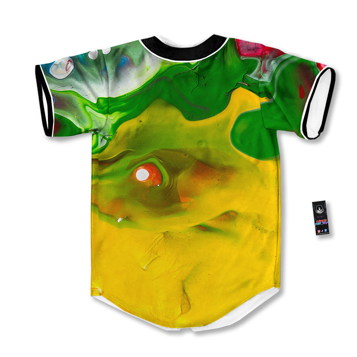 Acid Melt Yellow And Green Print Baseball Jersey-grizzshop