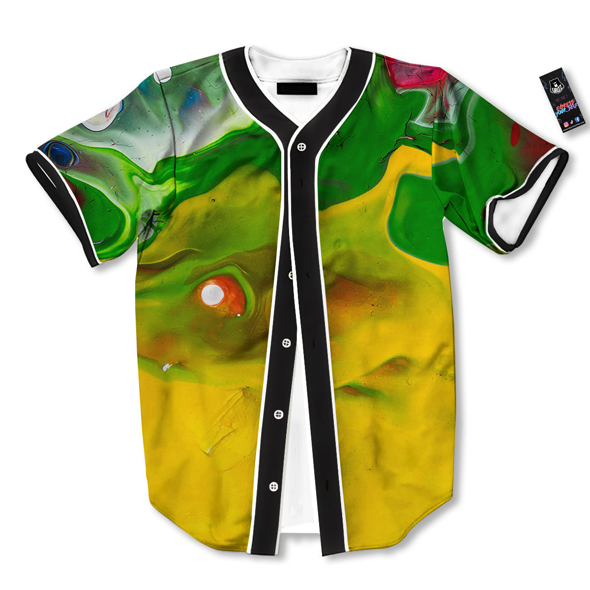 Acid Melt Yellow And Green Print Baseball Jersey-grizzshop