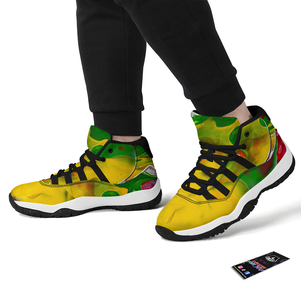 Acid Melt Yellow And Green Print Black Bball Shoes-grizzshop