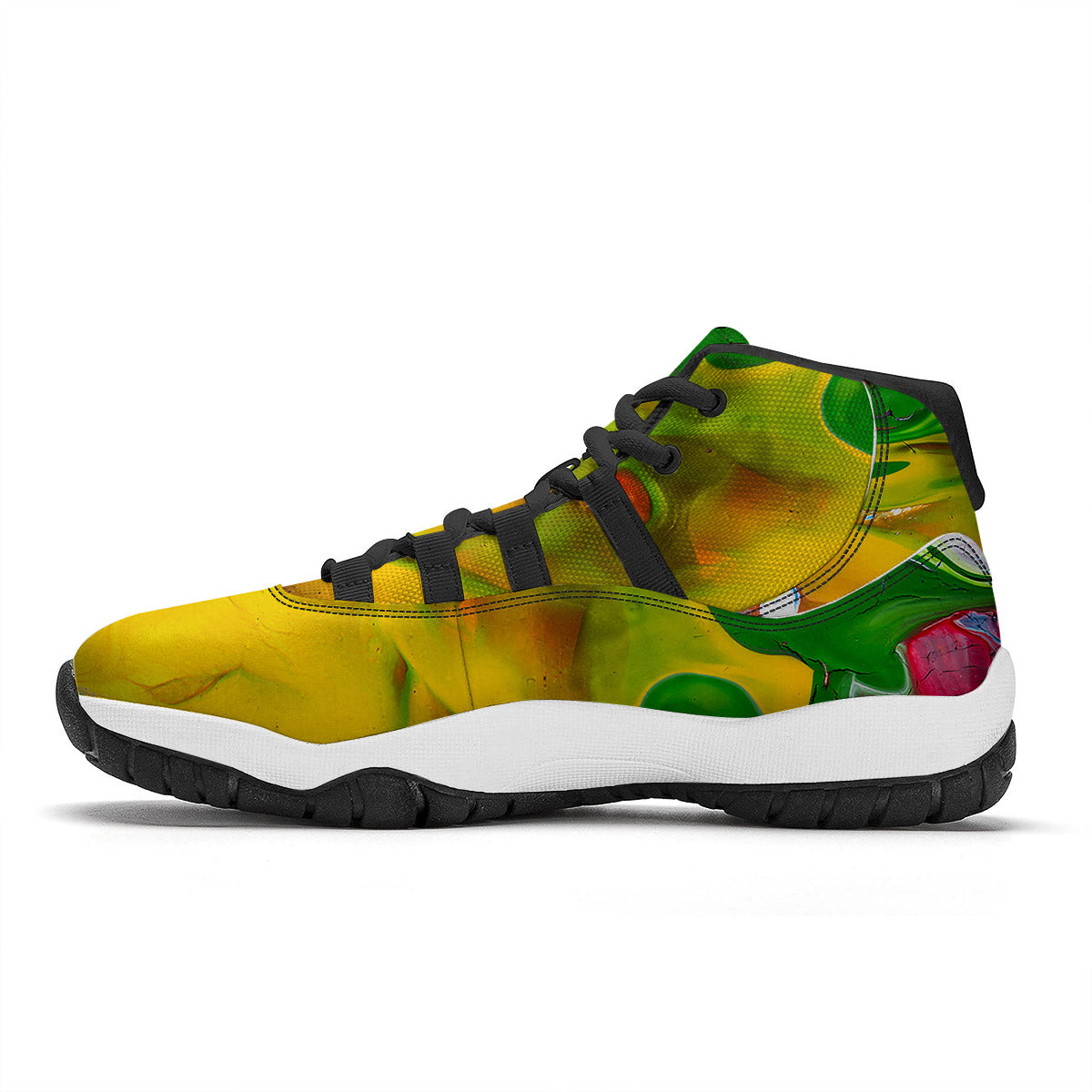 Acid Melt Yellow And Green Print Black Bball Shoes-grizzshop