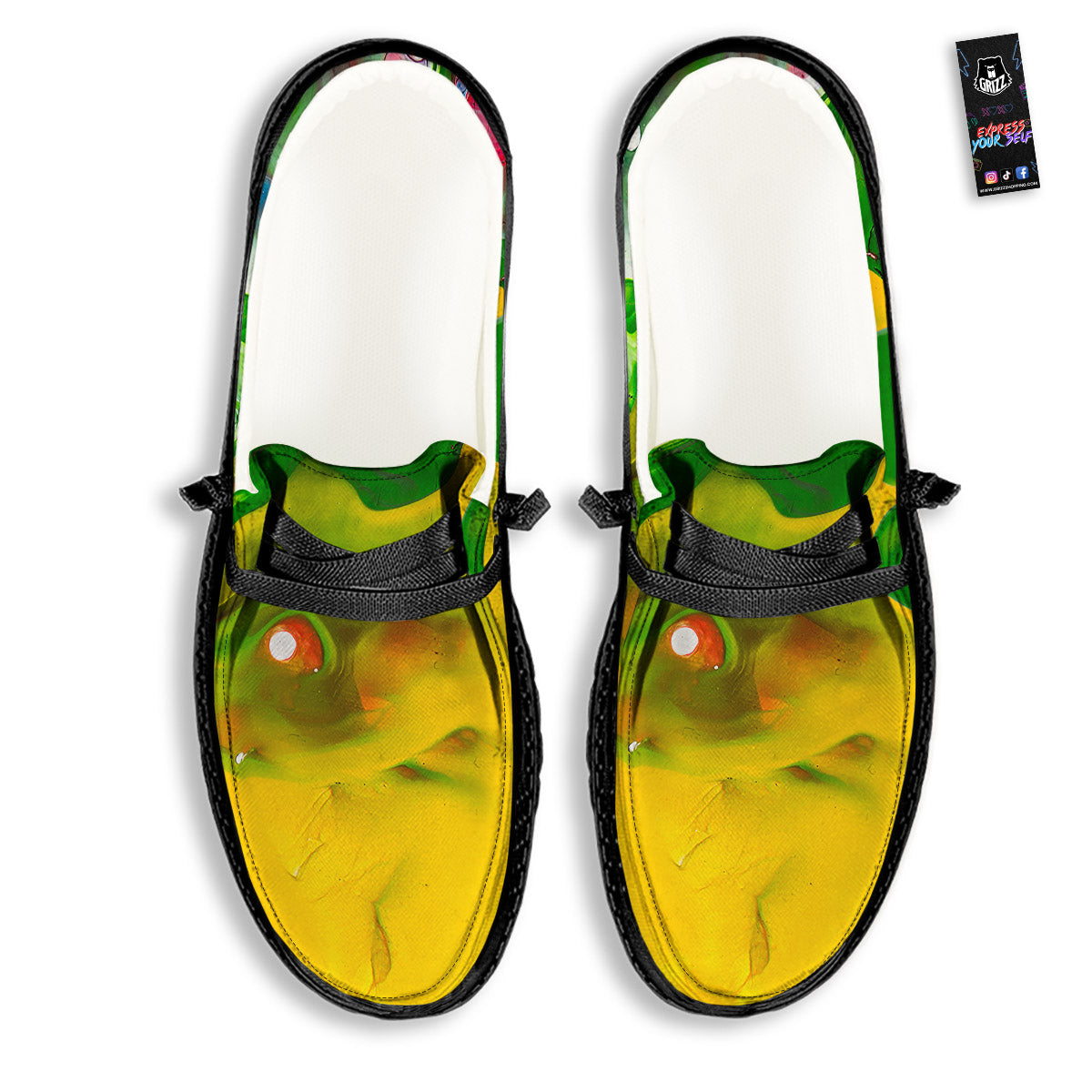 Acid Melt Yellow And Green Print Black Loafers-grizzshop