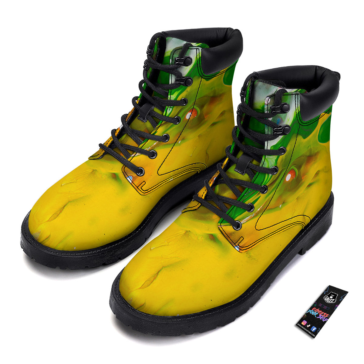 Acid Melt Yellow And Green Print Boots-grizzshop