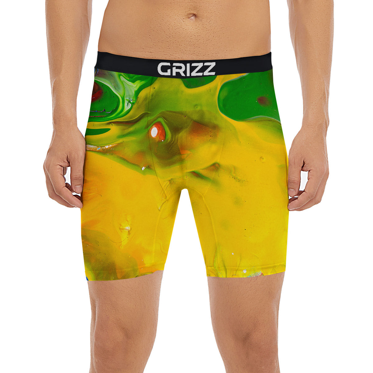 Acid Melt Yellow And Green Print Boxer Briefs-grizzshop