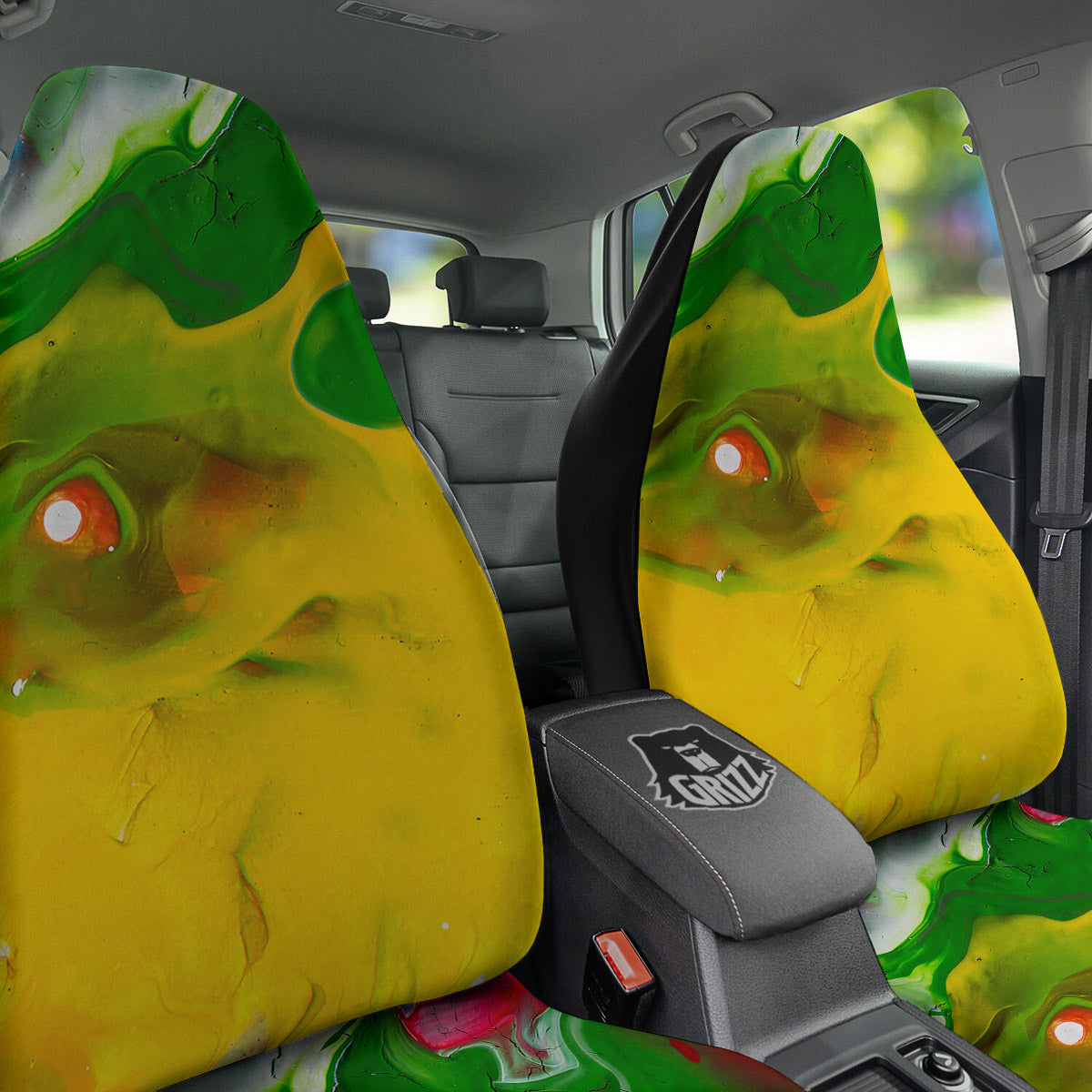 Acid Melt Yellow And Green Print Car Seat Covers-grizzshop