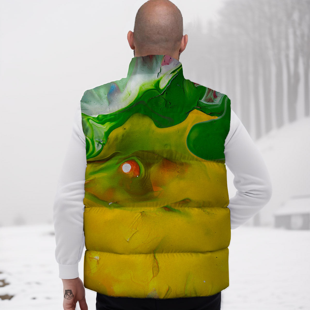 Acid Melt Yellow And Green Print Down Vest