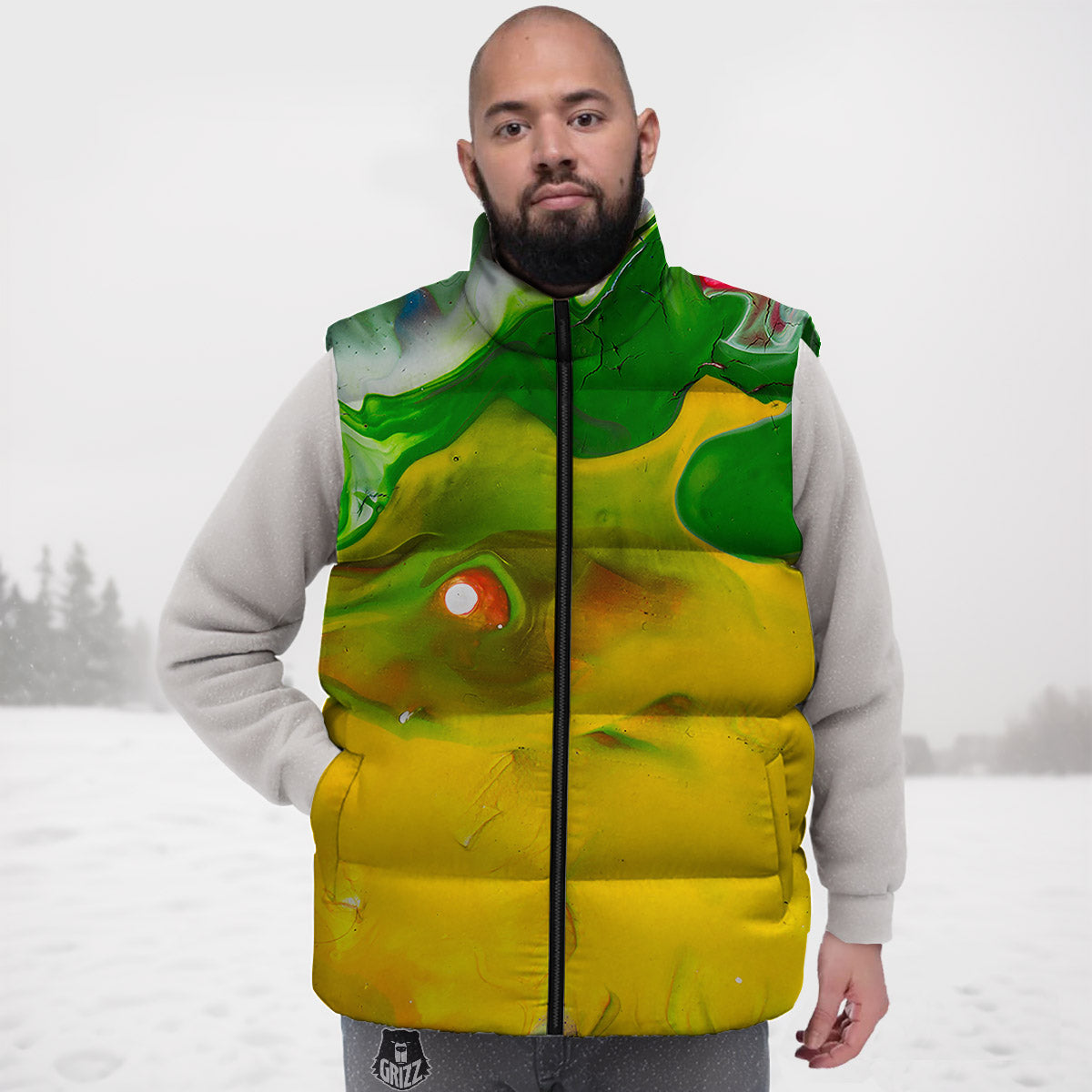 Acid Melt Yellow And Green Print Down Vest