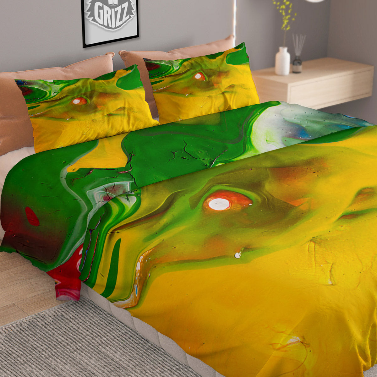Acid Melt Yellow And Green Print Duvet Cover Bedding Set