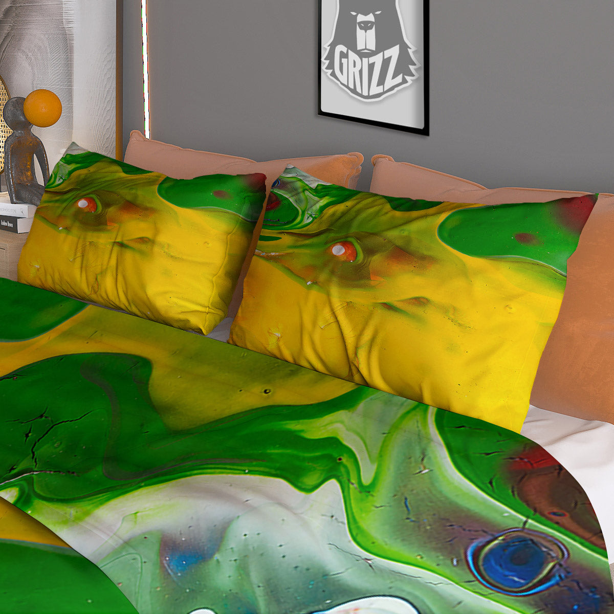 Acid Melt Yellow And Green Print Duvet Cover Bedding Set