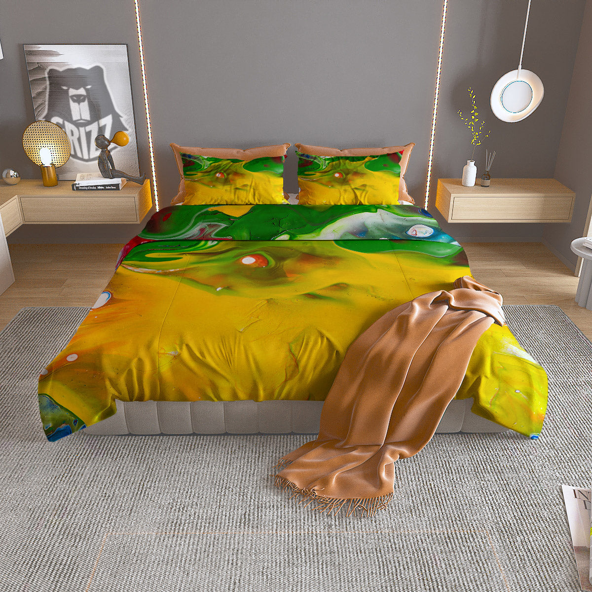 Acid Melt Yellow And Green Print Duvet Cover Bedding Set