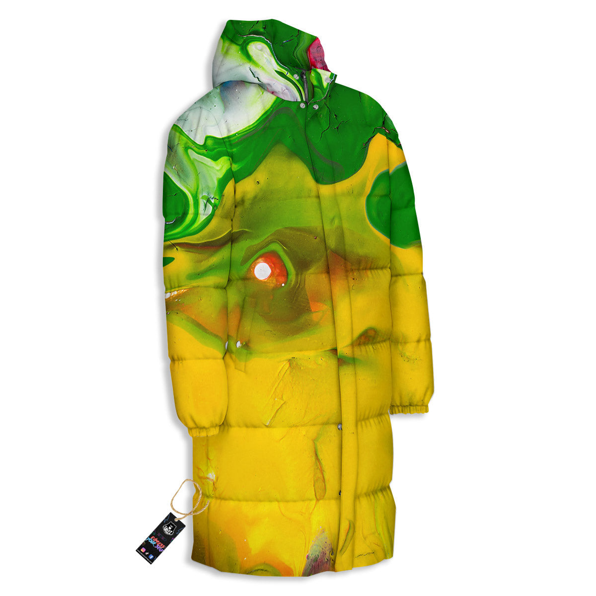 Acid Melt Yellow And Green Print Long Down Jacket-grizzshop