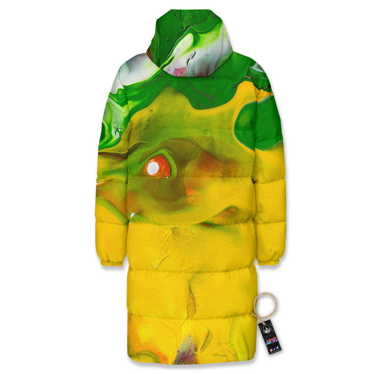 Acid Melt Yellow And Green Print Long Down Jacket-grizzshop