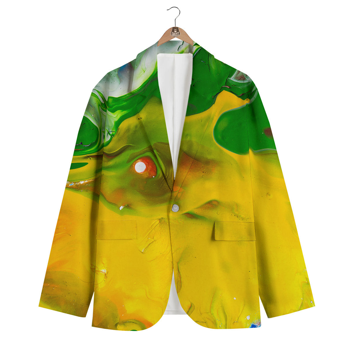 Acid Melt Yellow And Green Print Men's Blazer-grizzshop