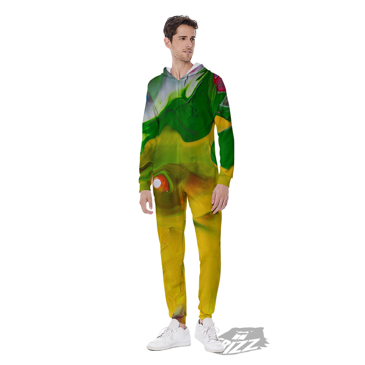 Acid Melt Yellow And Green Print Men's Jumpsuit-grizzshop
