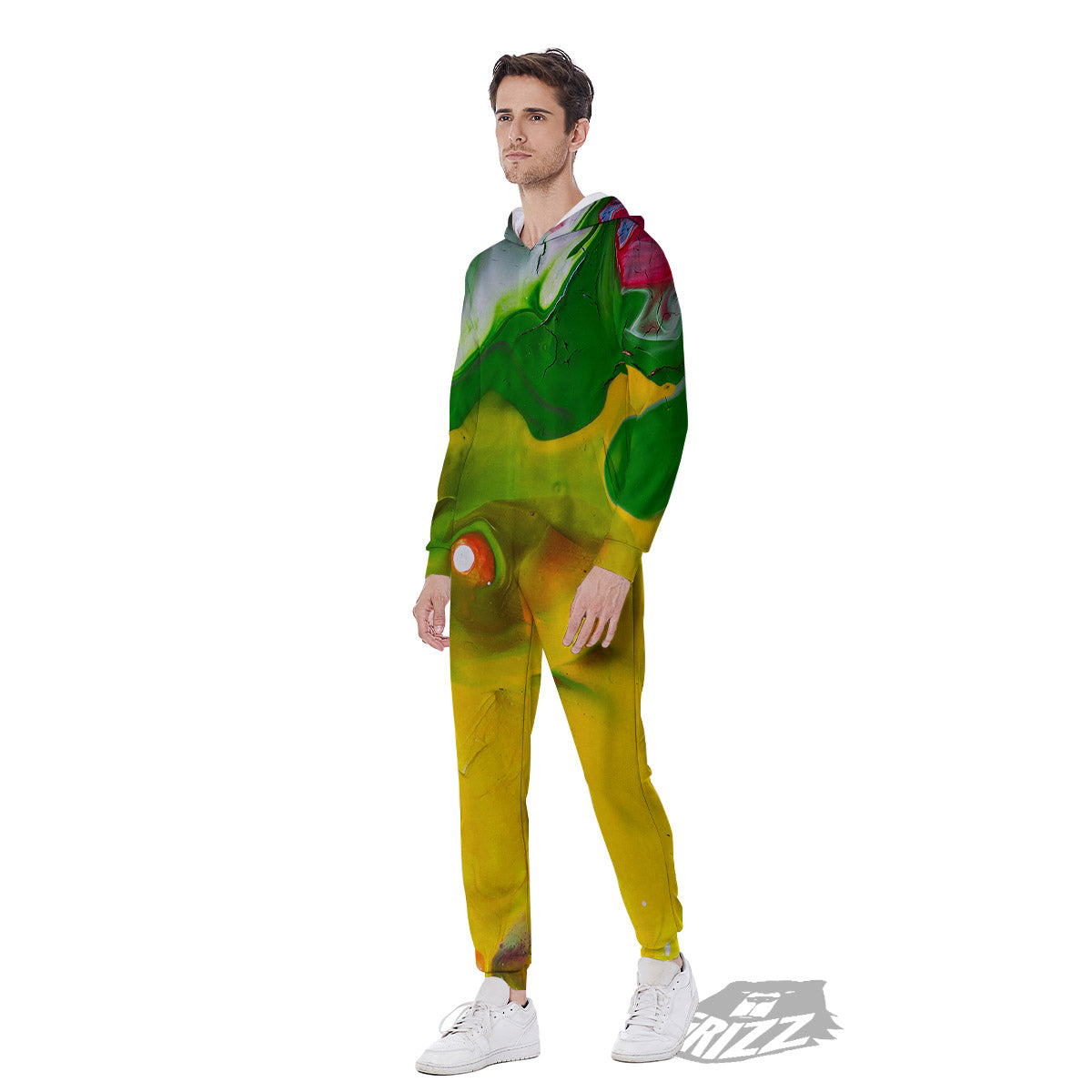 Acid Melt Yellow And Green Print Men's Jumpsuit-grizzshop