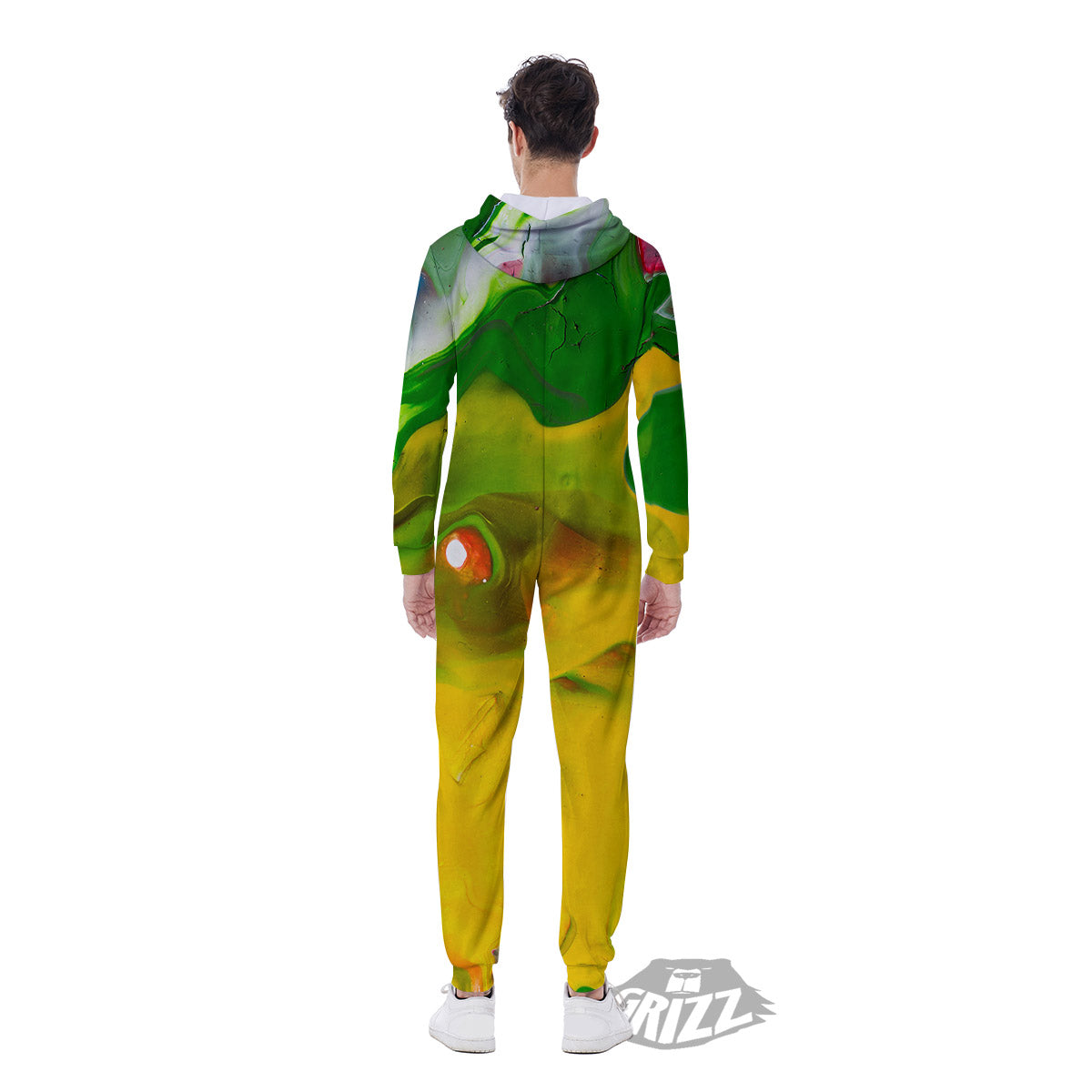 Acid Melt Yellow And Green Print Men's Jumpsuit-grizzshop