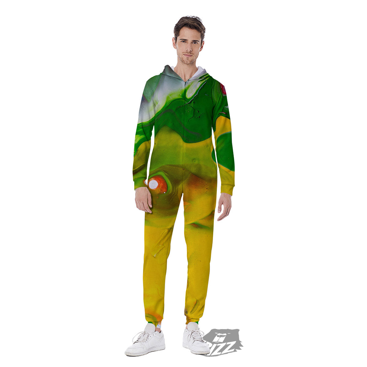Acid Melt Yellow And Green Print Men's Jumpsuit-grizzshop