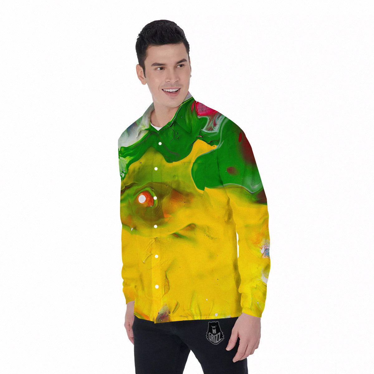 Acid Melt Yellow And Green Print Men's Long Sleeve Shirts-grizzshop