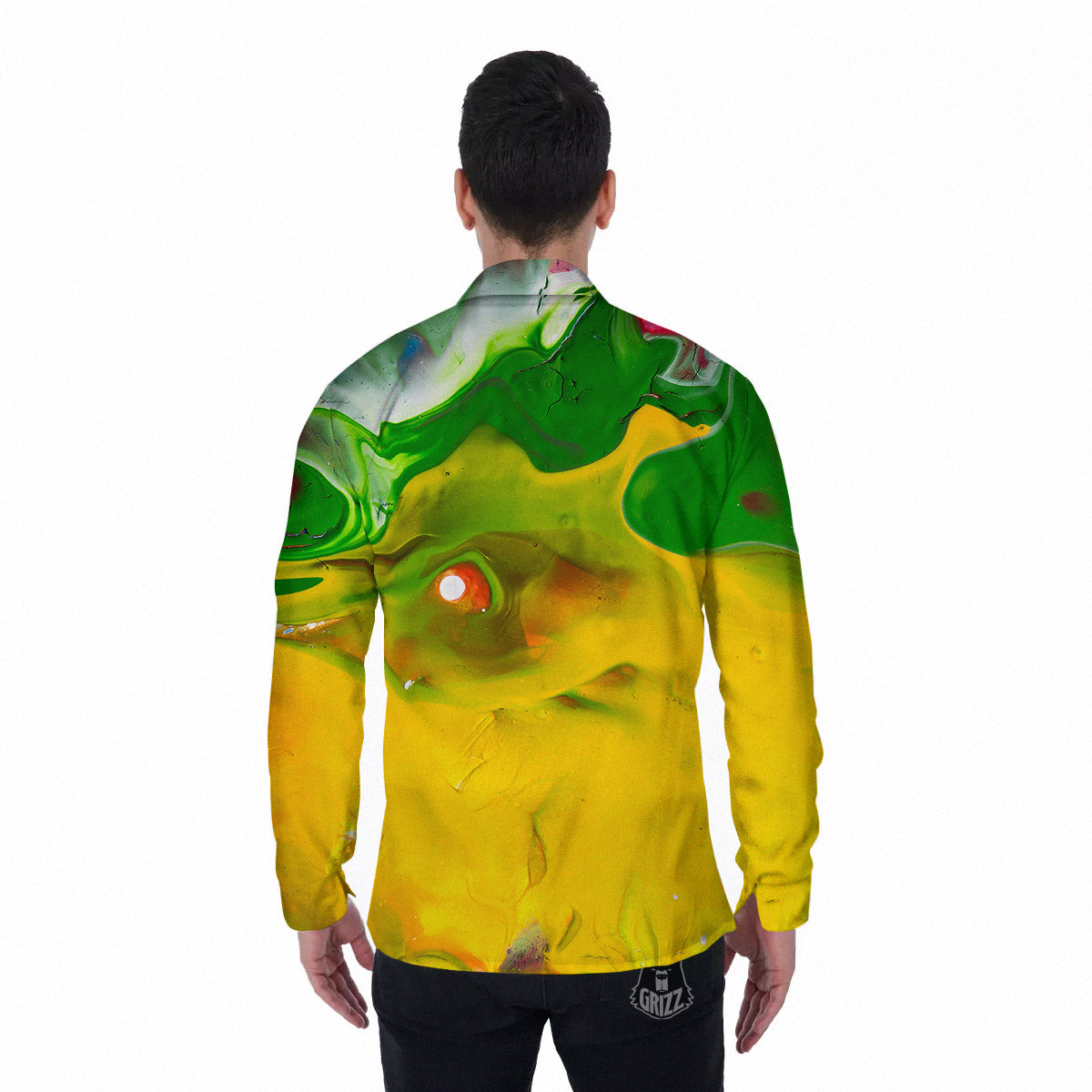 Acid Melt Yellow And Green Print Men's Long Sleeve Shirts-grizzshop