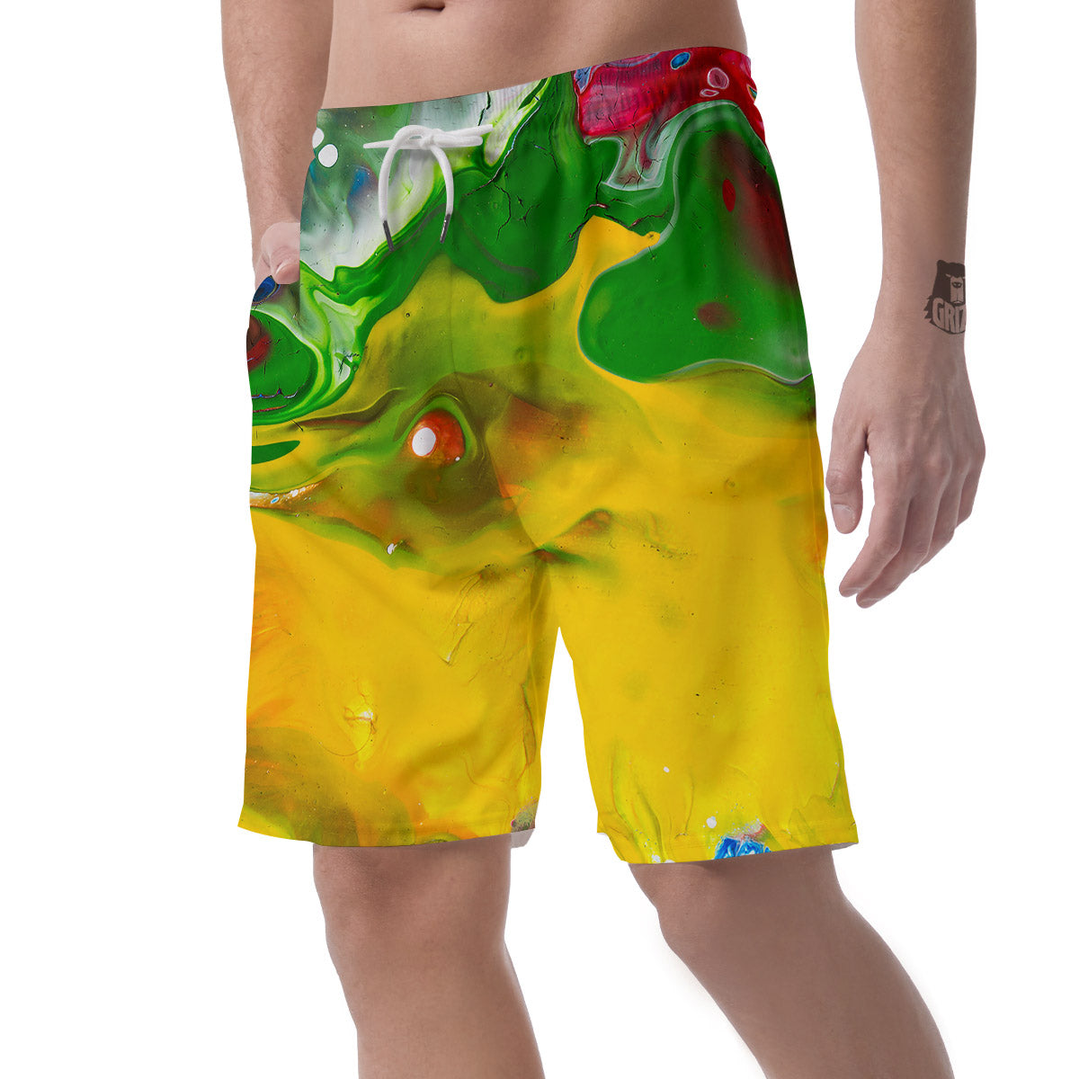 Acid Melt Yellow And Green Print Men's Shorts-grizzshop